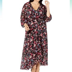 Calvin Klein Women's Trendy Plus High Low Faux Wrap Dress Black Size 14